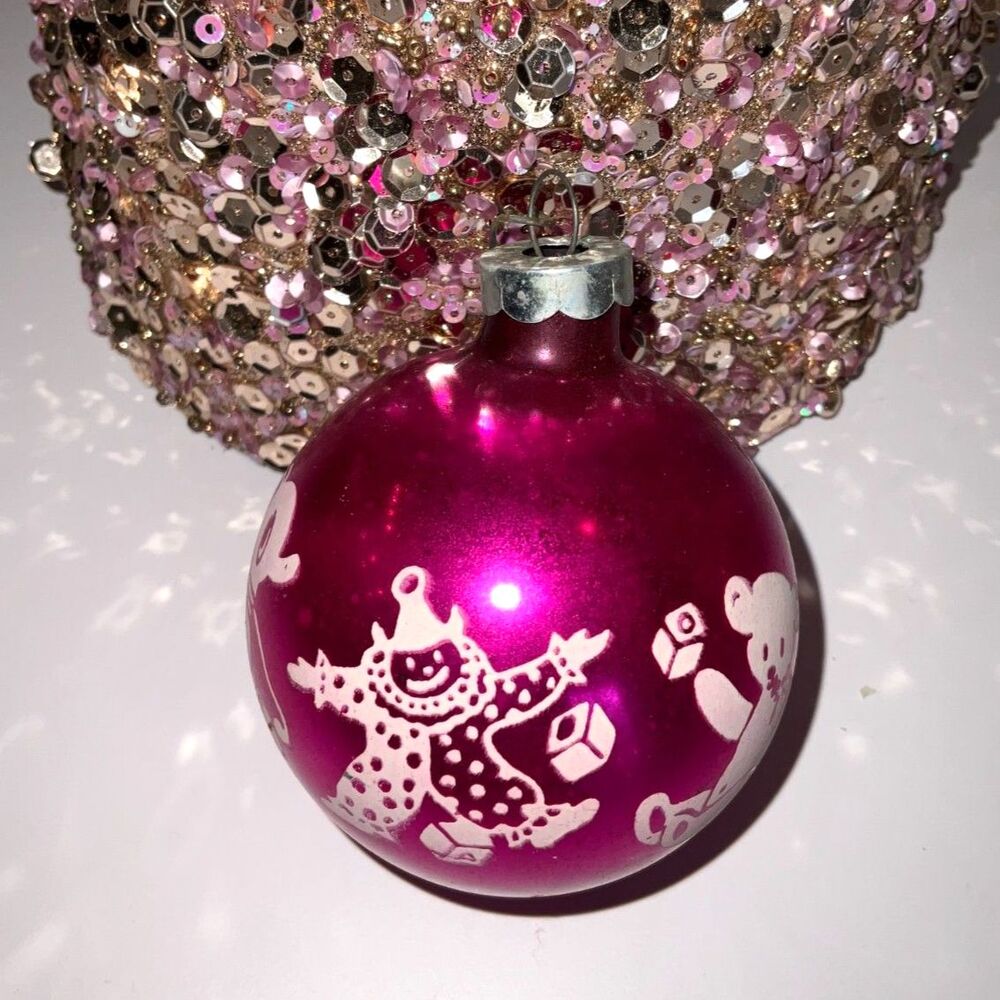 Vintage stenciled fuchsia Christmas ornament stenciled toys must see